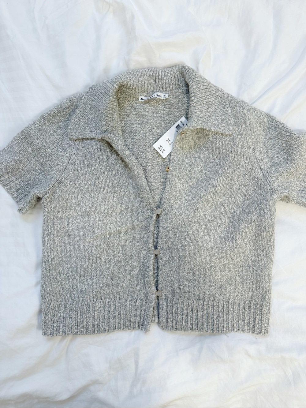 Abercrombie & Fitch Heather Gray Short-Sleeve Button Cardigan - Picture 4 of 7
